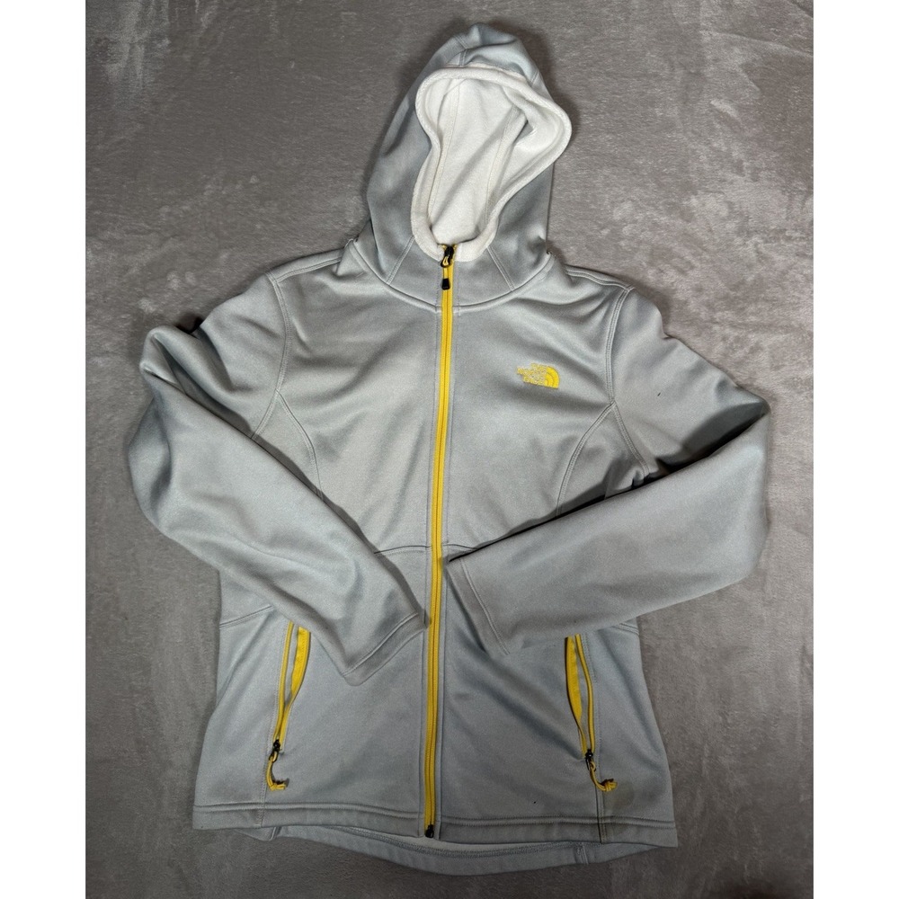 The North Face Men's S Gray Yellow Full Zip Hooded Hoodie Pockets Logo